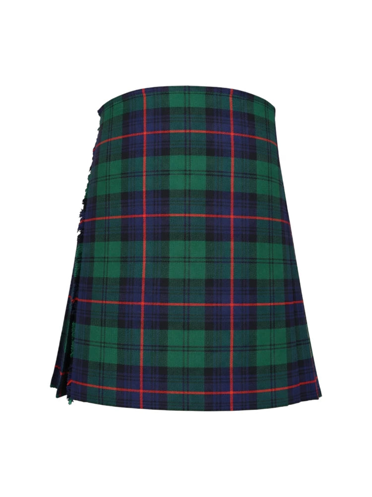 Plaid kilt with green, blue, and red colors on a white background