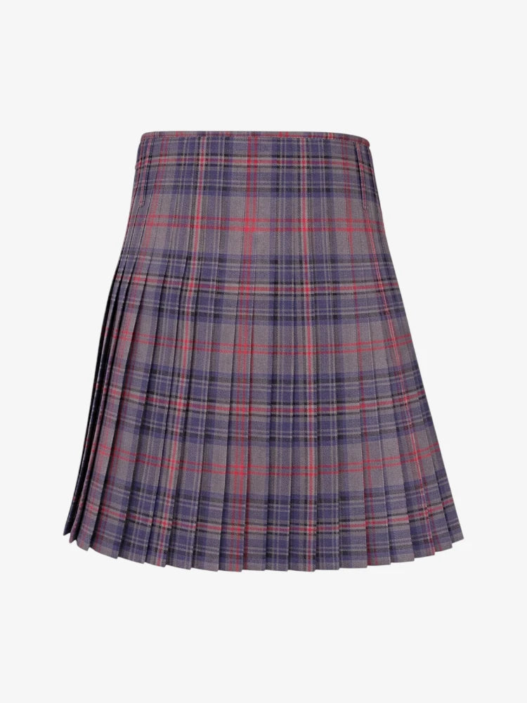 Plaid kilt with a blue and red pattern on a white background