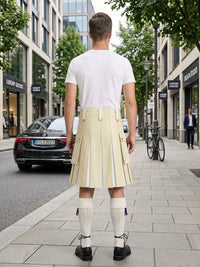 Beige And White Leather Hybrid Utility Kilt Back