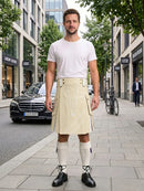 Beige And White Leather Hybrid Utility Kilt Front