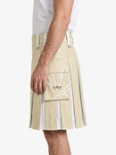 Beige And White Leather Hybrid Utility Kilt Left
