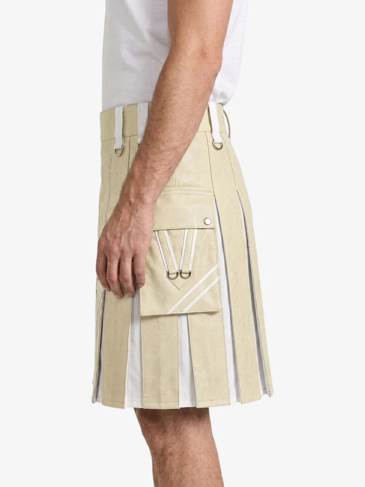 Beige And White Leather Hybrid Utility Kilt Left
