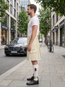 Beige And White Leather Hybrid Utility Kilt Left