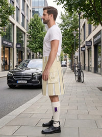 Beige And White Leather Hybrid Utility Kilt Left