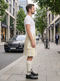 Beige And White Leather Hybrid Utility Kilt Right