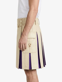 Beige Leather Kilt With Purple Pleats Left