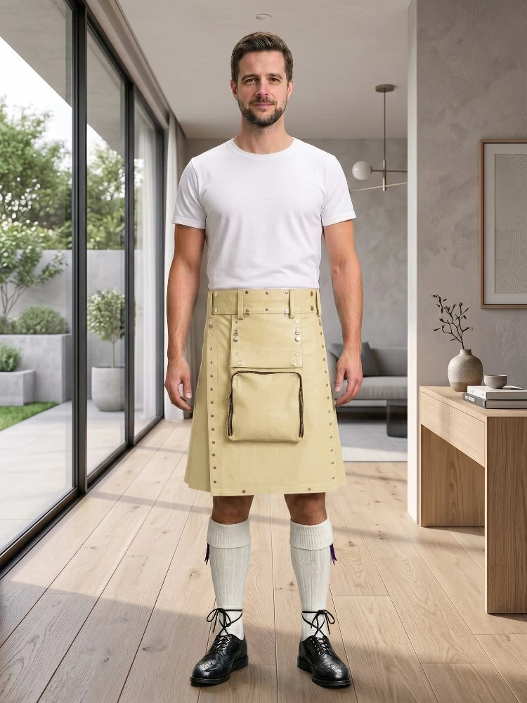 Beige Leather Utility Kilt