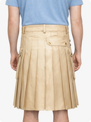 Biege Cream Genuine Leather Utility Kilt with Side Pockets