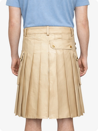 Biege Cream Genuine Leather Utility Kilt with Side Pockets