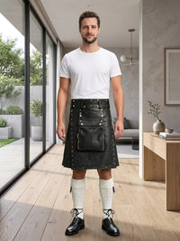 Black Leather Utility Kilt Front Side
