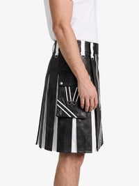 Black and White Leather Hybrid Utility Kilt Left