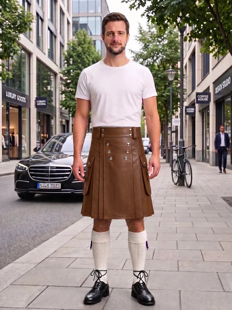 Brown Cow Leather Utility Kilts for Men