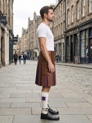 Brown Leather Kilt With Purple Pleats Right Side