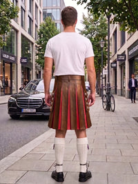 Brown With Red Cowhide Leather Hybrid Utility Kilt
