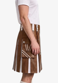 Brown and White Leather Hybrid Utility Kilt right view