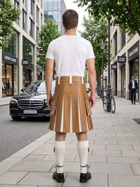 Camel And White Leather Hybrid Utility Kilt Back Side