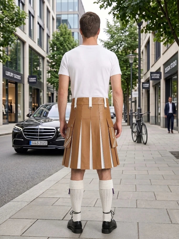 Camel And White Leather Hybrid Utility Kilt