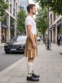 Camel And White Leather Hybrid Utility Kilt Right Side