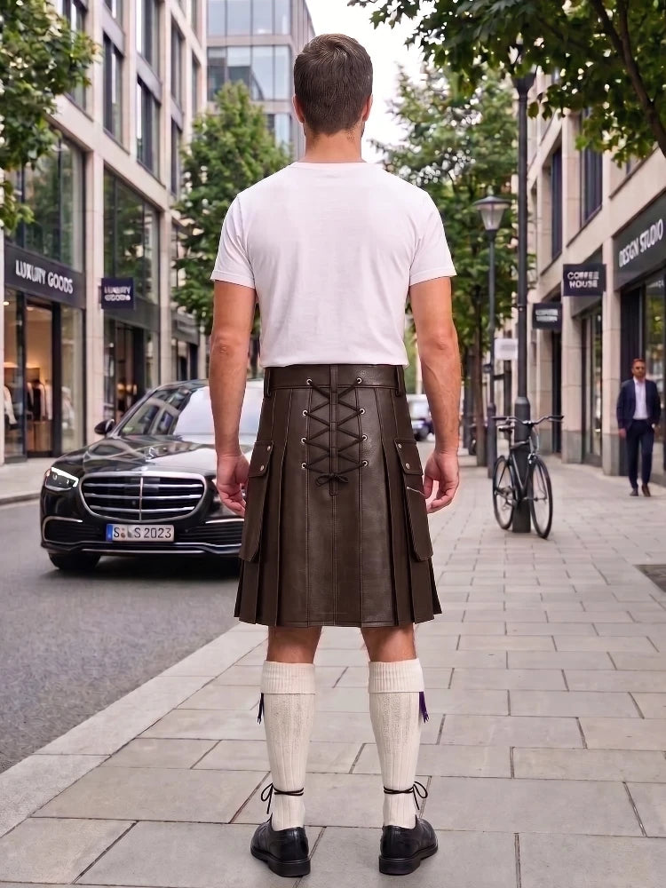Chocolate Brown Cow Leather Utility Kilts for Men