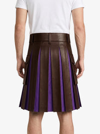 Chocolate Brown Leather Kilt With Purple Pleats Back