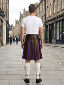 Chocolate Leather Kilt With Purple Pleats Back