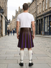 Chocolate Leather Kilt With Purple Pleats Back