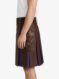Chocolate Brown Leather Kilt With Purple Pleats Left