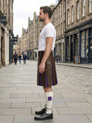 Chocolate Leather Kilt With Purple Pleats Left