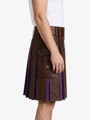 Chocolate Brown Leather Kilt With Purple Pleats Right
