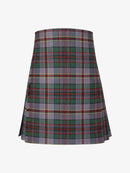 Plaid kilt with green, red, and gray pattern on a white background