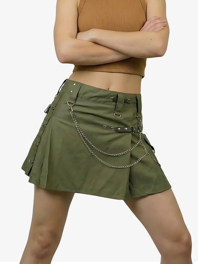 Custom Made Olive Green Women Utility Kilt