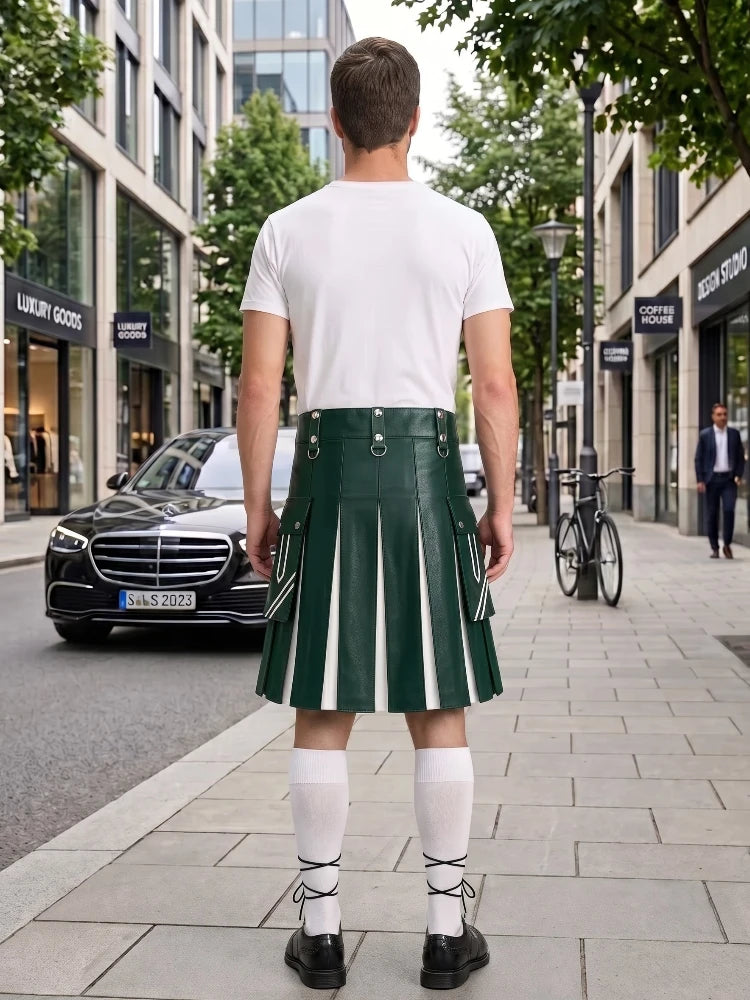 Drak Green and White Leather Hybrid Utility Kilt
