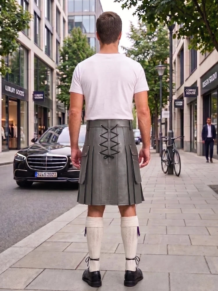 Grey Cow Leather Utility Kilts for Men