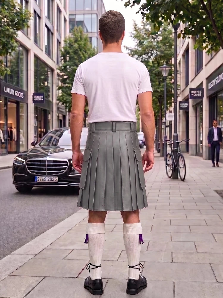 Grey Leather Kilt For Men Tactical Utility Kilts
