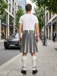 Grey and White Leather Hybrid Utility Kilt Back Side