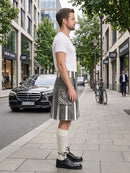 Grey and White Leather Hybrid Utility Kilt Right Side