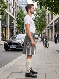 Grey and White Leather Hybrid Utility Kilt Right Side