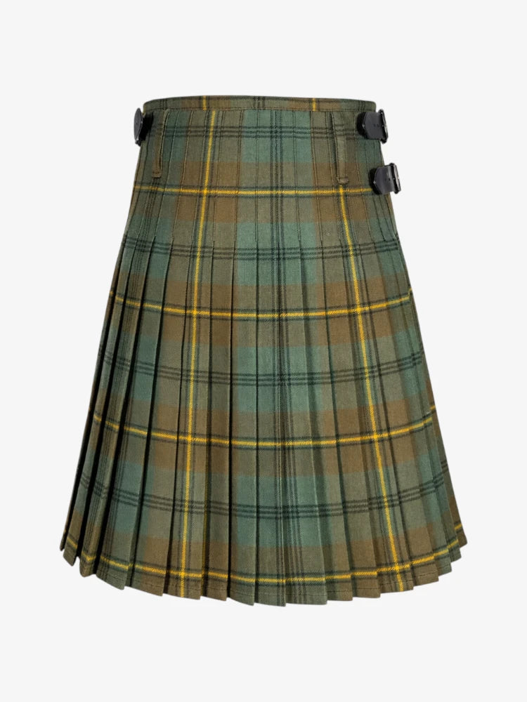 Green plaid kilt back side on a white background