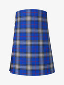Blue plaid kilt front on a white background