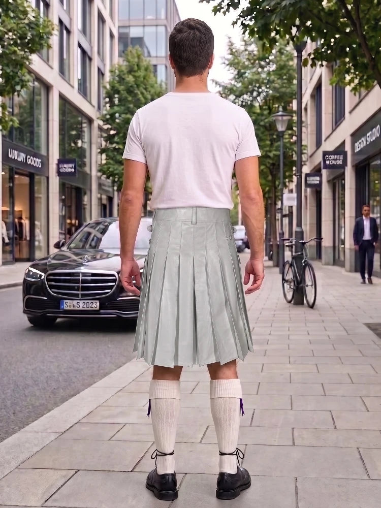 Light Grey Leather Utility Kilt with Sporran