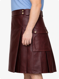 Maroon Genuine Leather Utility Kilt with Side Pockets