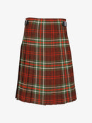Plaid kilt with a brown, red, and green pattern on a white background