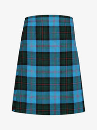 Plaid kilt with blue and green pattern on a white background