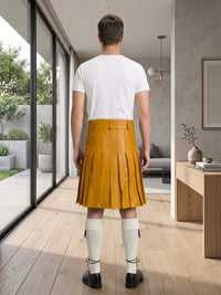 Mustard Yellow Leather Utility Kilt Back Side