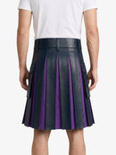 Navey Blue Leather Kilt With Purple Pleats Back