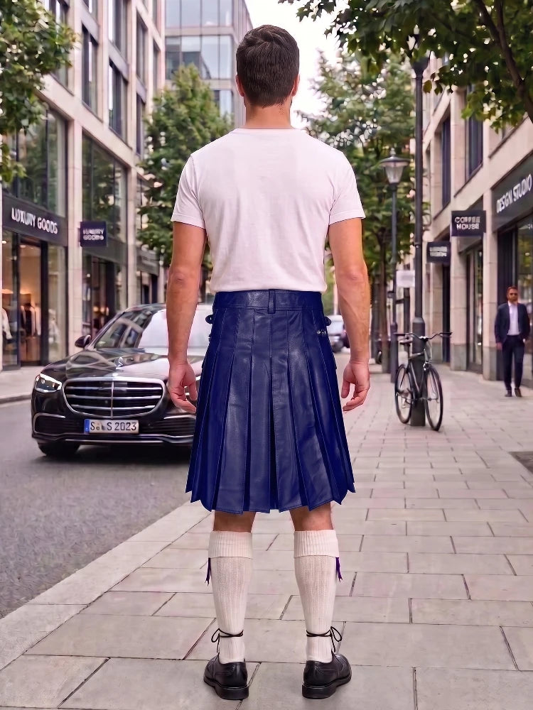 Navy Blue Leather Utility Kilt with Sporran