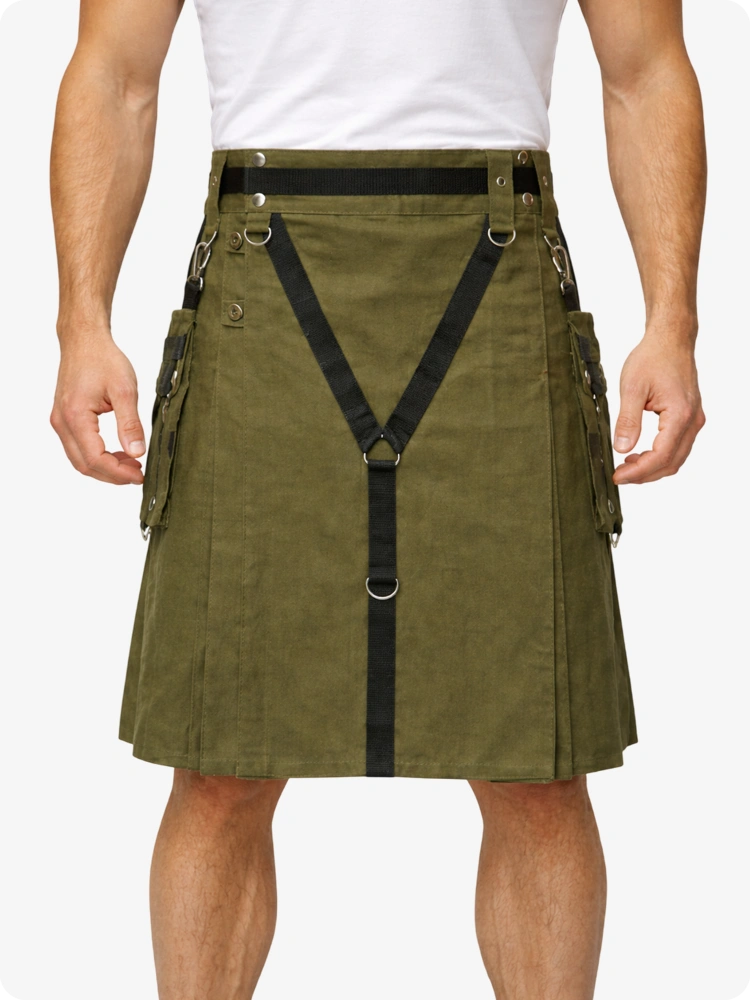 Olive Green Utility Kilt with Tactical Straps & D-Rings