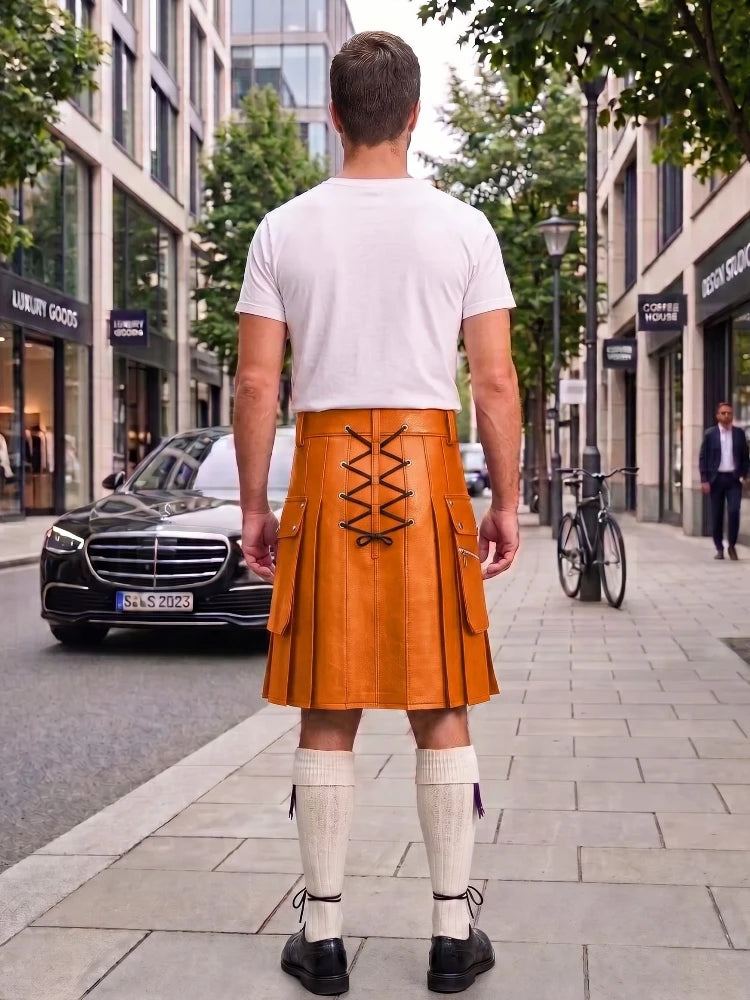 Orange Cow Leather Utility Kilts for Men