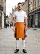 Orange Leather Kilt With Purple Pleats Front Side