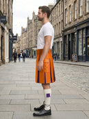 Orange Leather Kilt With Purple Pleats Left Side